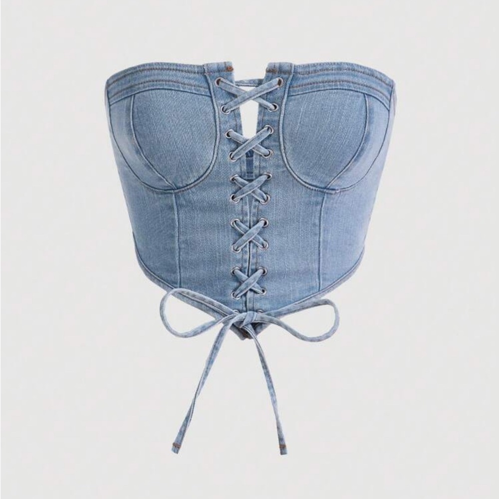 Lace-Up Denim Corset Top